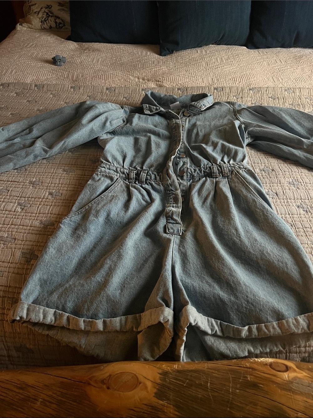 No Boundaries Light Blue Denim Long-Sleeve Romper